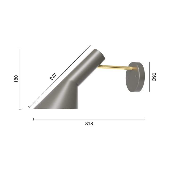 AJ vägglampa fast installation utan strömbrytare, Brass-warm grey Louis Poulsen
