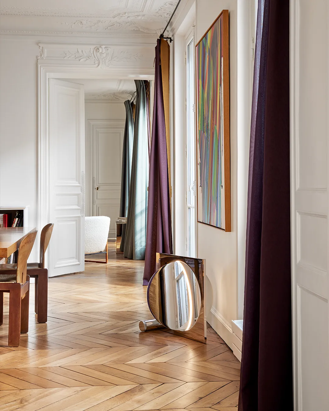 Moonsetter golvlampa, Högglansförkromad-vit Louis Poulsen