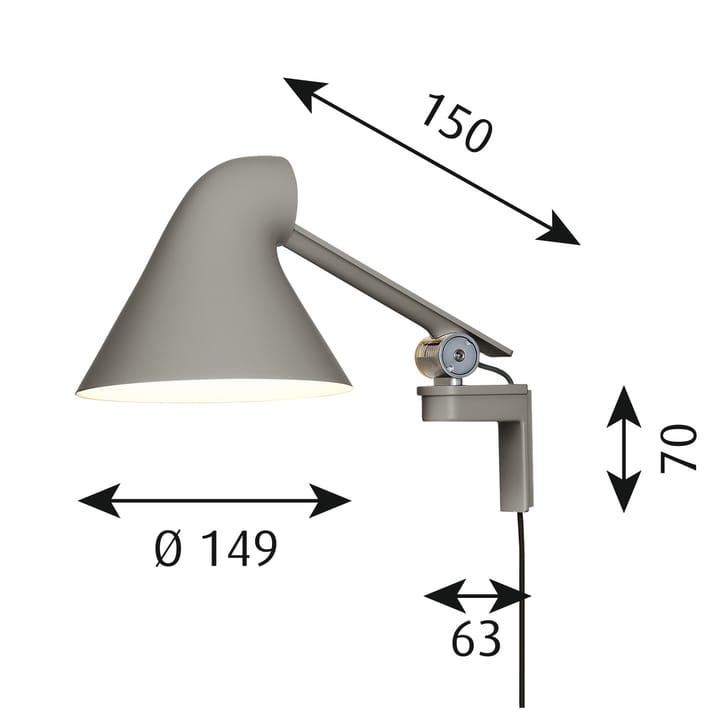 NJP vägglampa kort arm, Ljusgrå Louis Poulsen