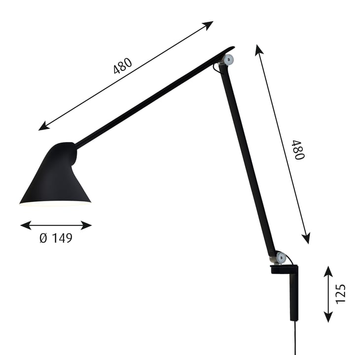 NJP vägglampa lång arm, Svart Louis Poulsen