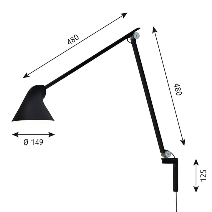 NJP vägglampa lång arm - Svart - Louis Poulsen