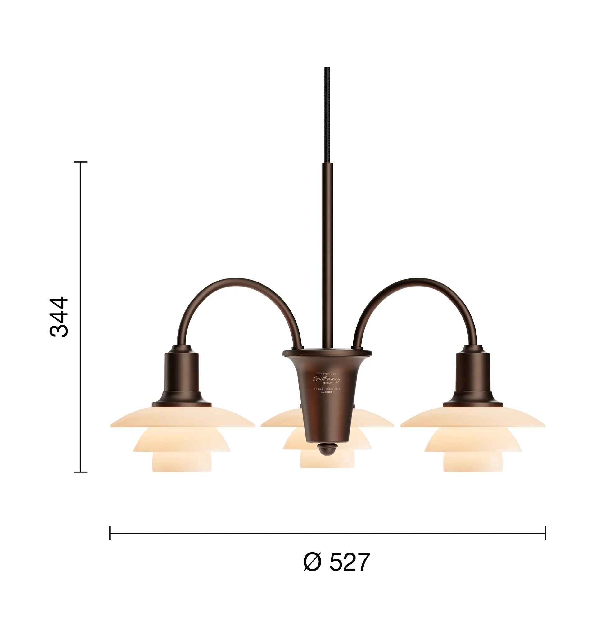 PH 1/1 Chandelier Centenary Edition ljuskrona, Brass-dusty terracotta, 3 armar Louis Poulsen