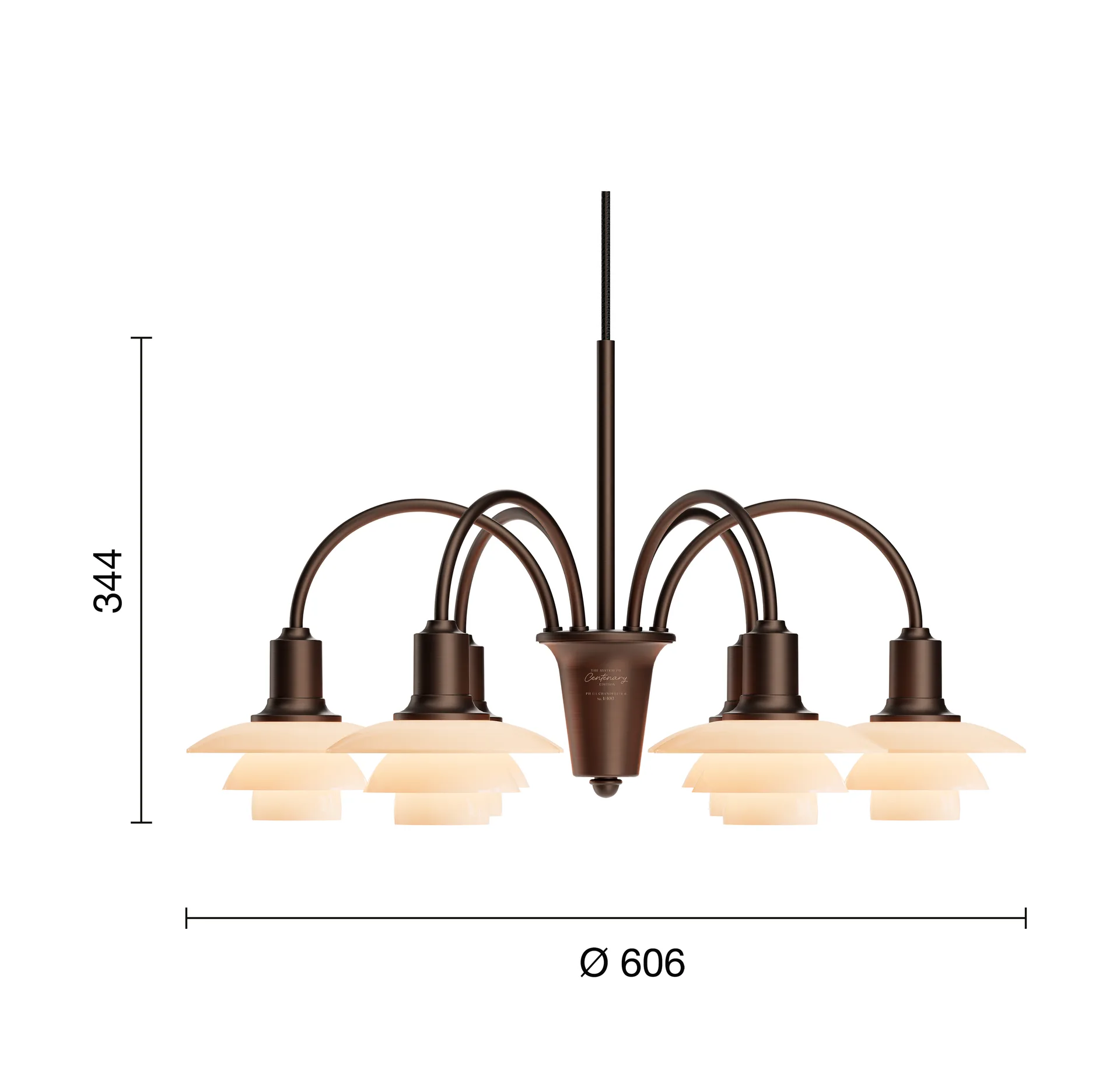 PH 1/1 Chandelier Centenary Edition ljuskrona, Brass-dusty terracotta, 6 armar Louis Poulsen