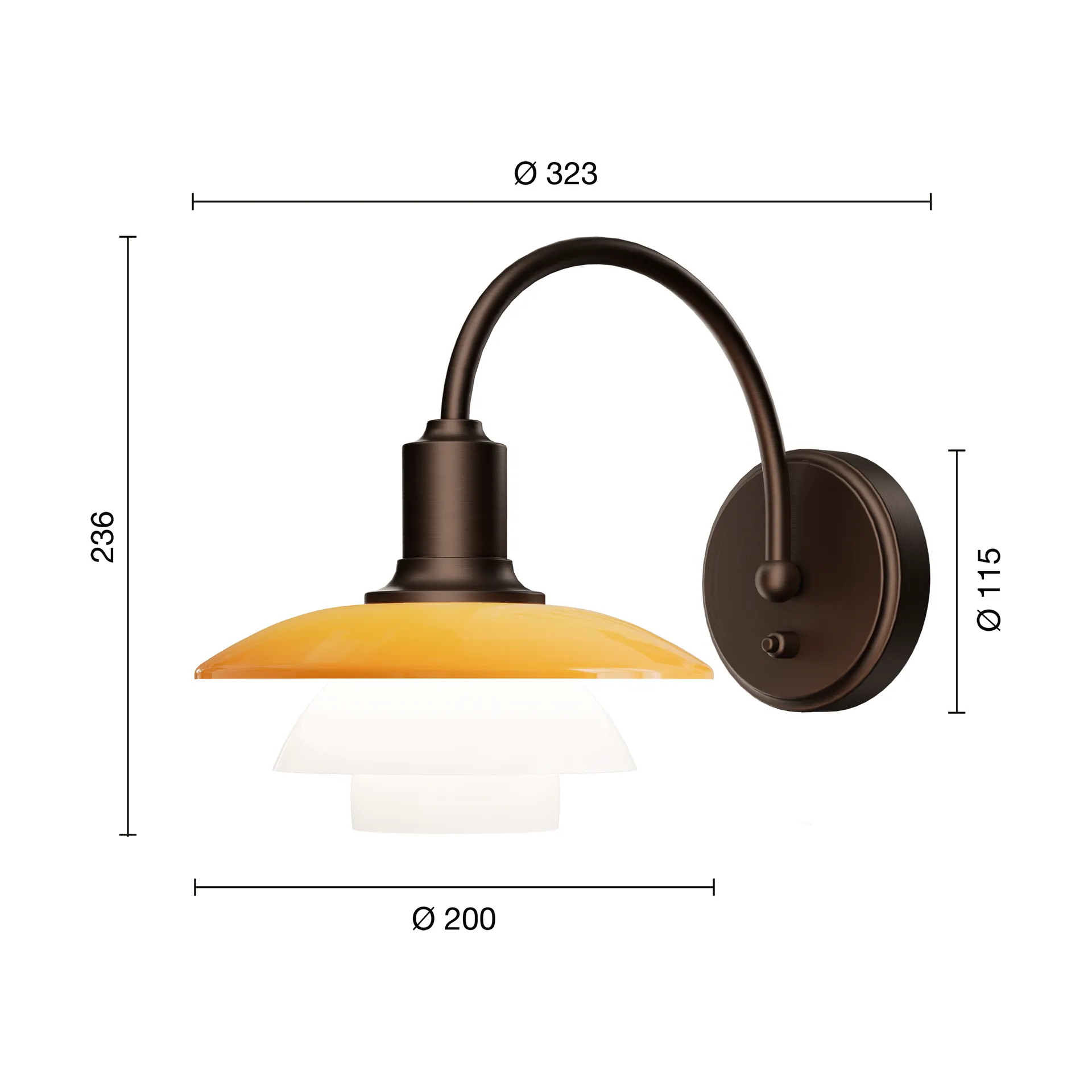 PH 2/2 Centenary Edition vägglampa, Amber-opal white, fast installation Louis Poulsen