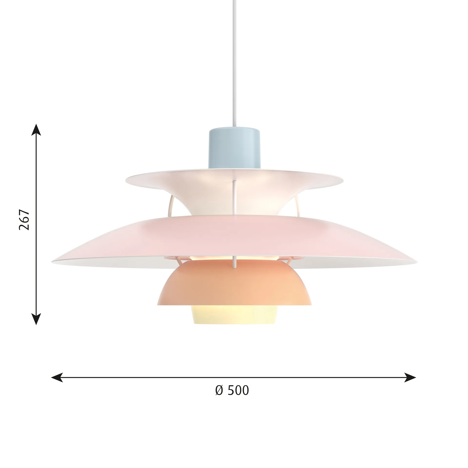 PH 5 pendel, Ø500, Pastel-blå-rosa-persika Louis Poulsen