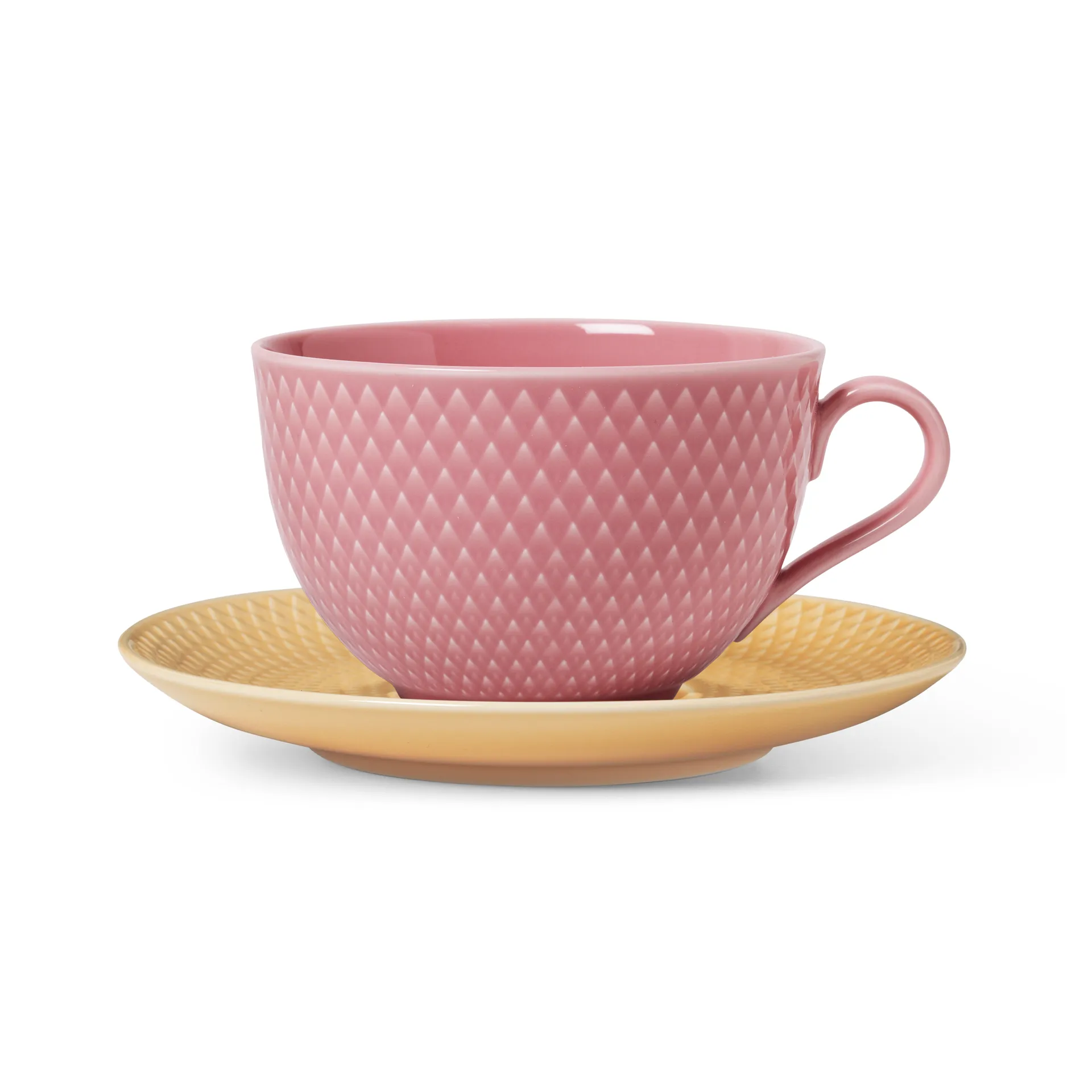 Rhombe tekopp med fat, Rosa-sand Lyngby Porcelæn