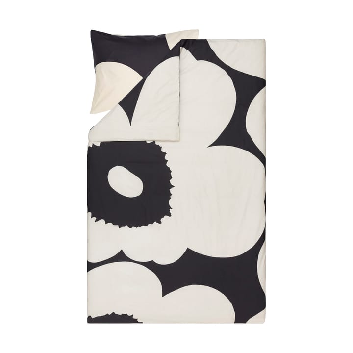 Iso Unikko påslakan 150x210 cm, Charcoal-off white Marimekko