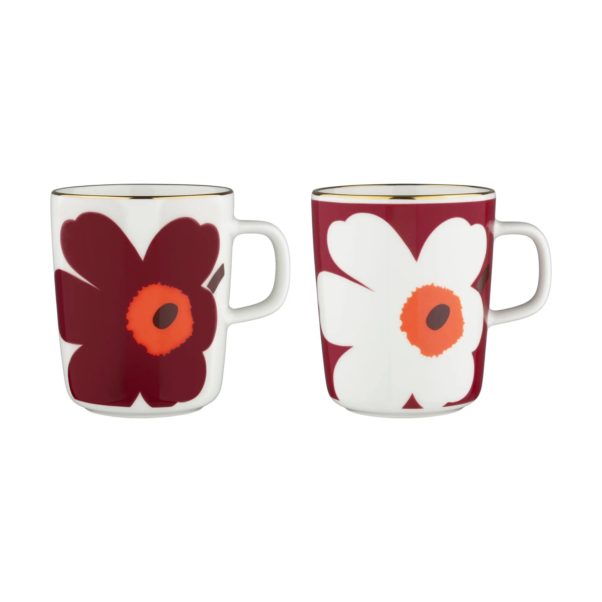 Juhla Unikko mugg 25 cl 2-pack, White-burgundy-gold Marimekko