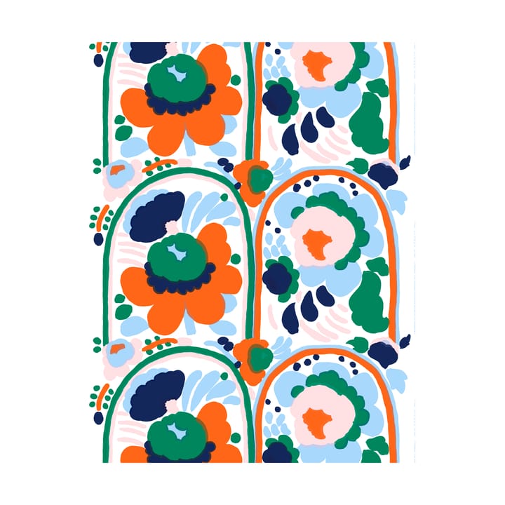 Karuselli bomullstyg - White-orange-blue-emerald - Marimekko