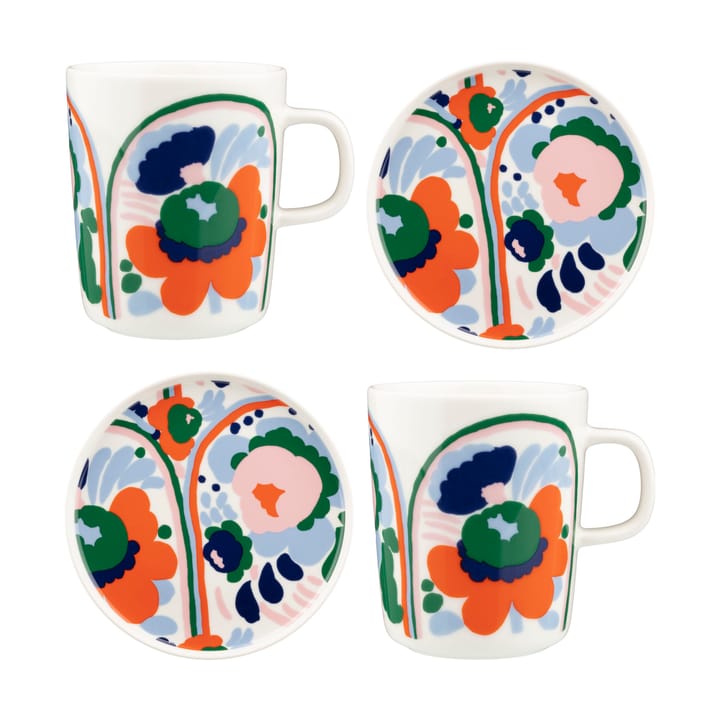 Karuselli servisset 4 delar - White-orange-blue-emerald - Marimekko