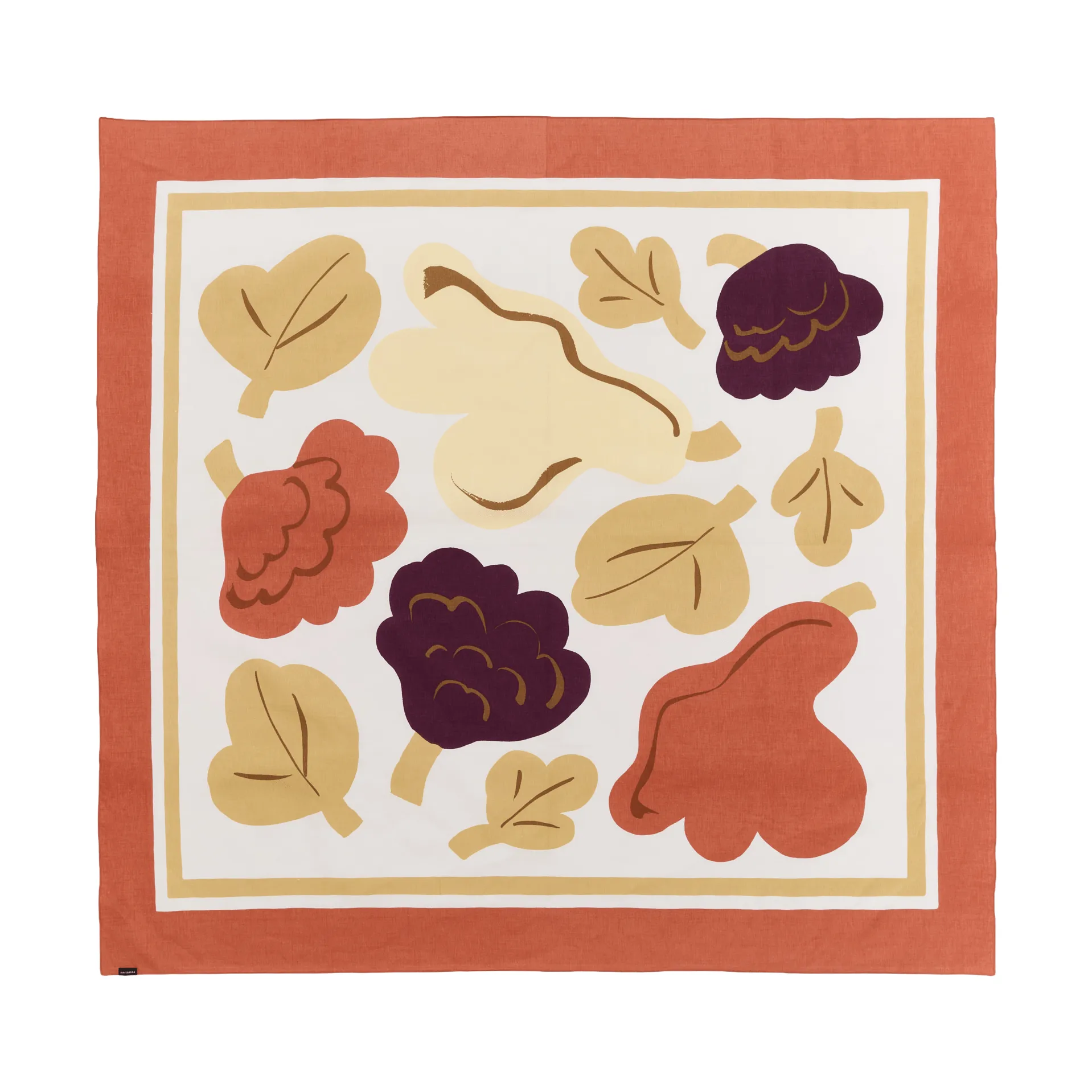 Kukasta Kukkaan duk, White-terrac-ochre-plum, 140x140 cm Marimekko