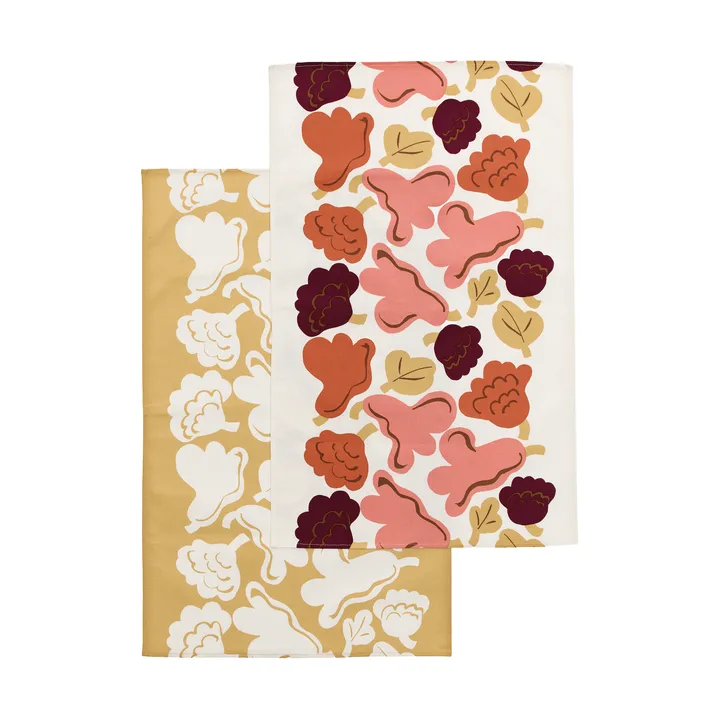 Kukasta Kukkaan kökshandduk - Off white-pink-terrac-ochre, 2-pack - Marimekko