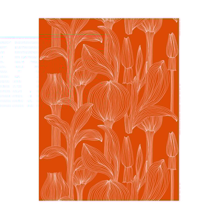 Kukat Puhkeavat tyg bomullssatin - Tomato red-white - Marimekko