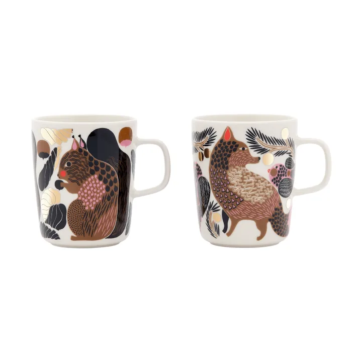 Kurre Ketunmarja mugg - White-multicolour-gold, 25 cl, 2-pack - Marimekko
