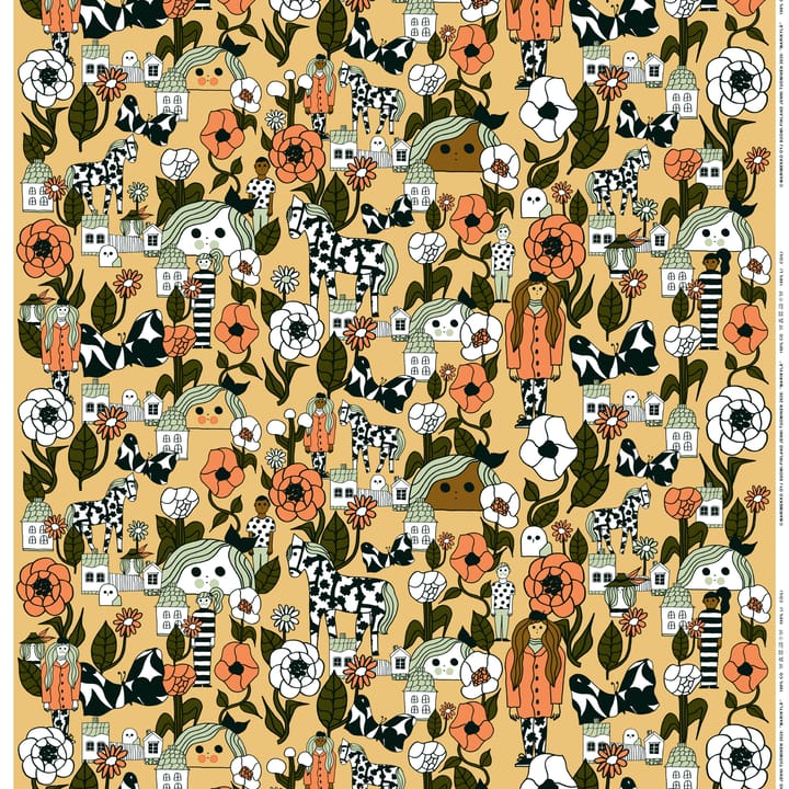 Marikylä tyg - Beige-grön-orange - Marimekko