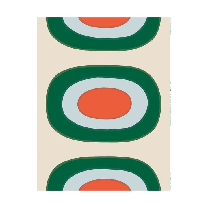 Melooni tyg bomull, Off white-green-l. blue-orange Marimekko