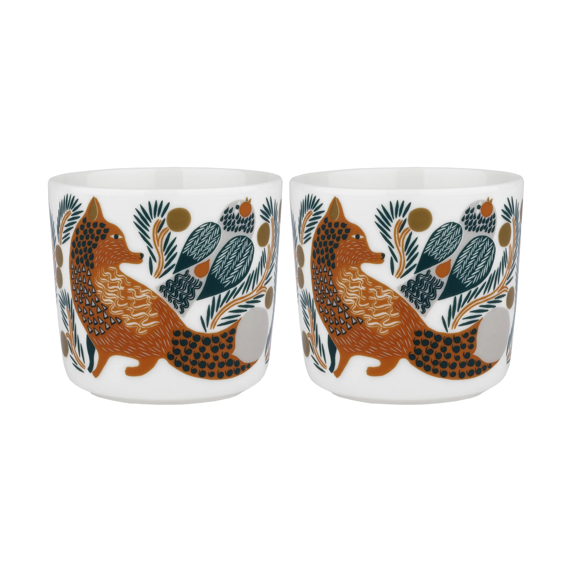 Oiva Ketunmarja kaffekopp utan öra 20 cl 2-pack, White-brown-dark green Marimekko