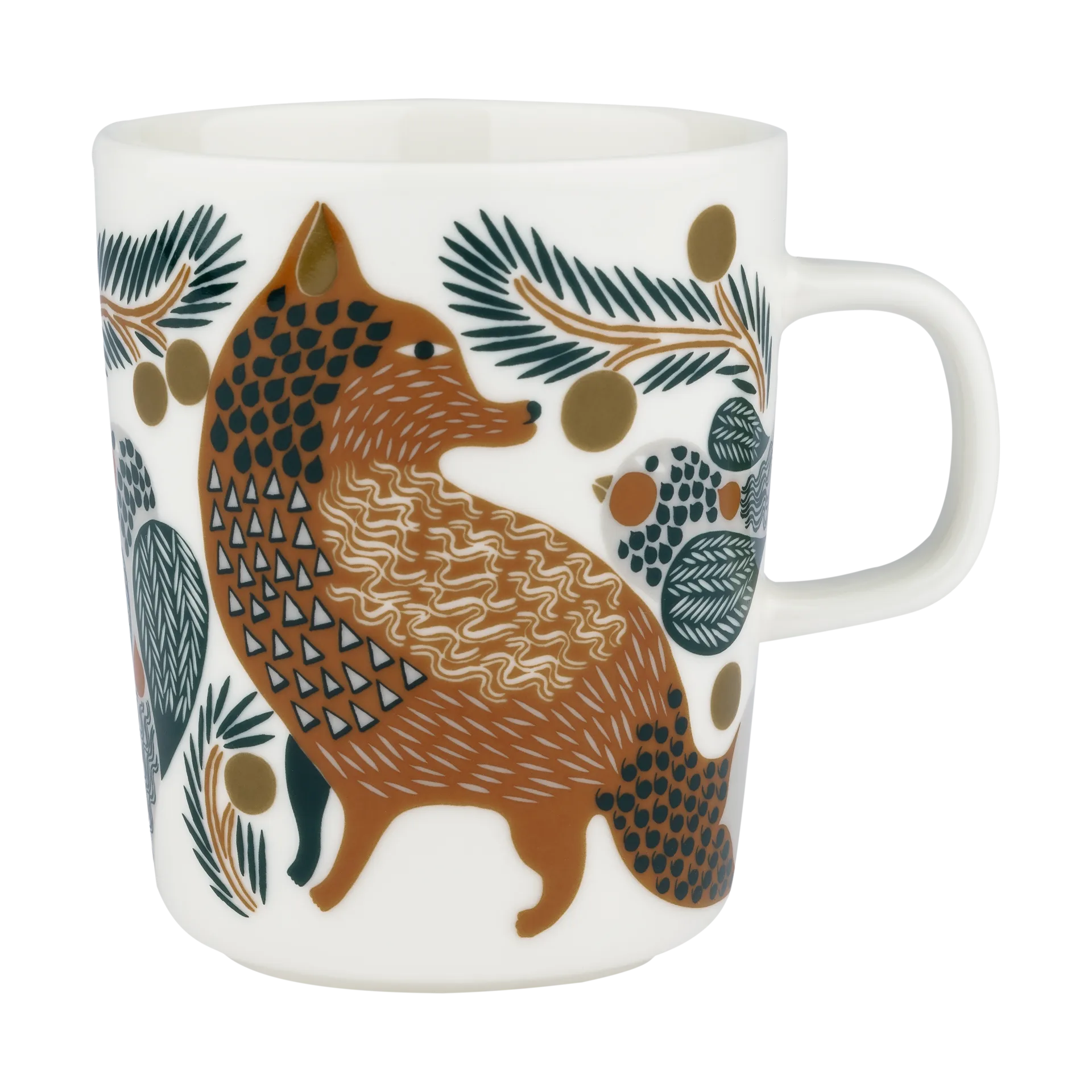 Oiva Ketunmarja mugg 25 cl, White-brown-dark green Marimekko