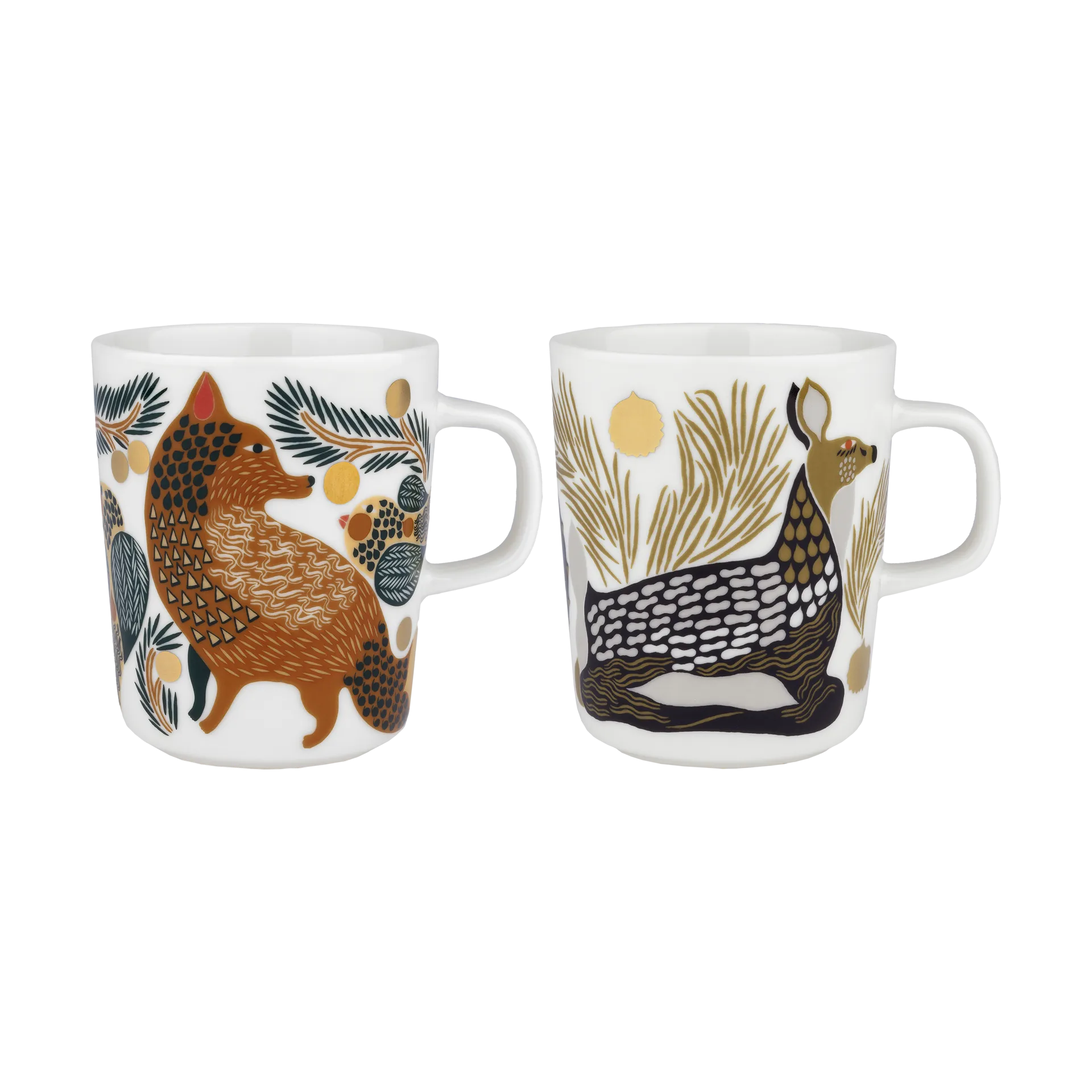 Oiva Ketunmarja & Peura mugg 25 cl 2 delar, White-coal-mud-light grey Marimekko