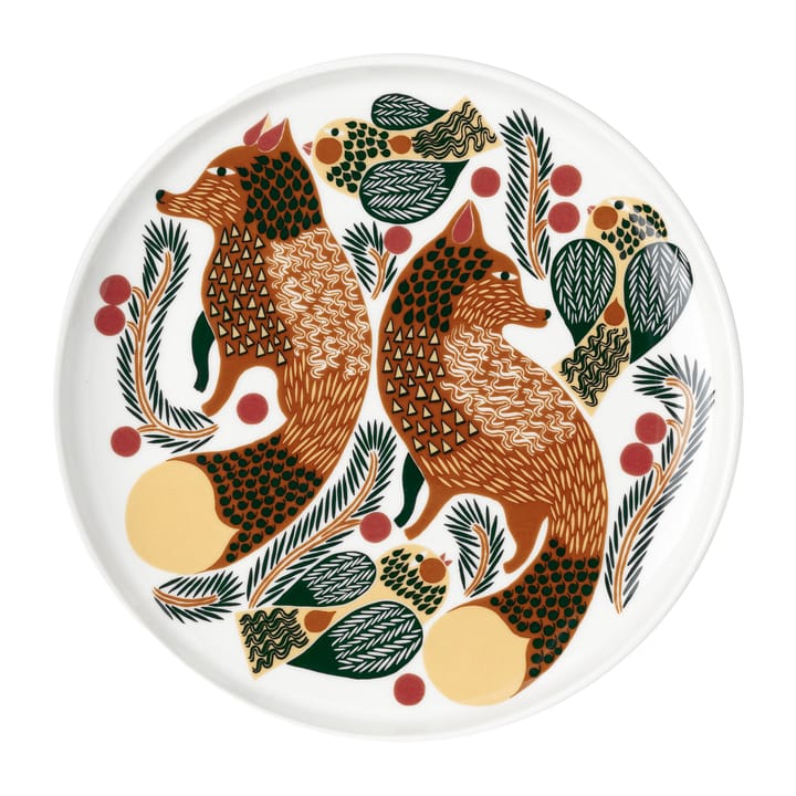 Oiva Ketunmarja tallrik Ø20 cm - Vit-rödbrun-mörkgrön - Marimekko