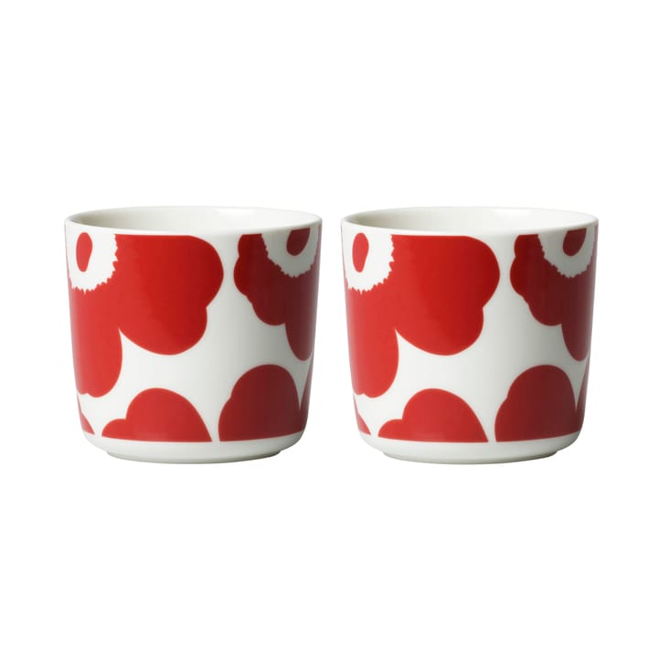 Oiva Unikko kaffekopp utan öra 20 cl 2-pack - Vit-röd - Marimekko