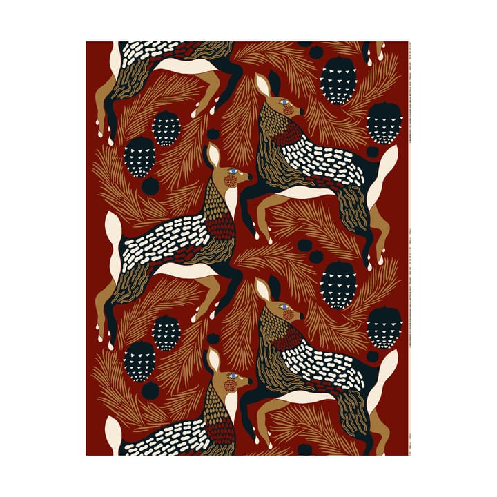 Peura tyg bomull, Red-beige-dark blue Marimekko