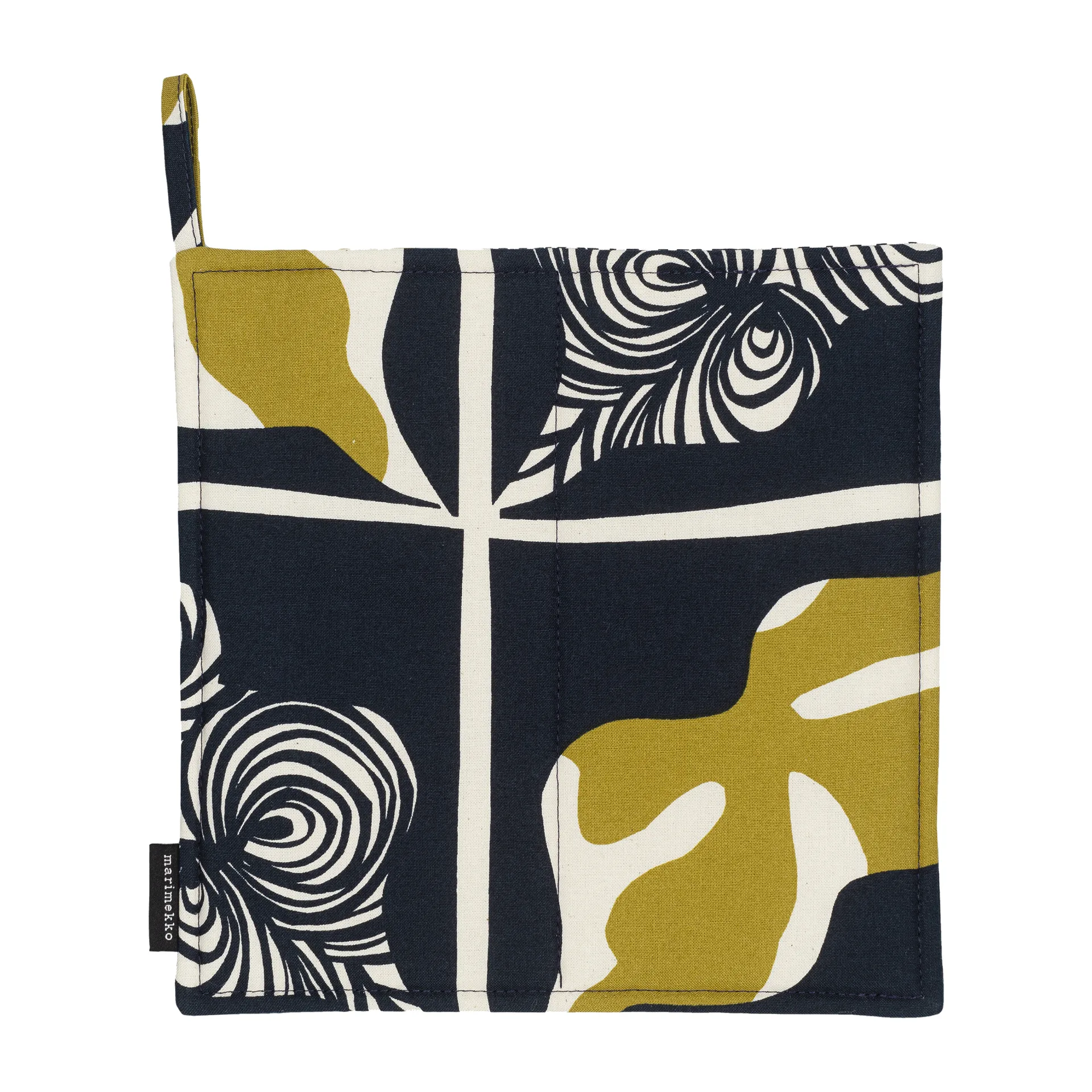 Pieni Rukinlapa grytlapp, mörkblå-grön-vit Marimekko