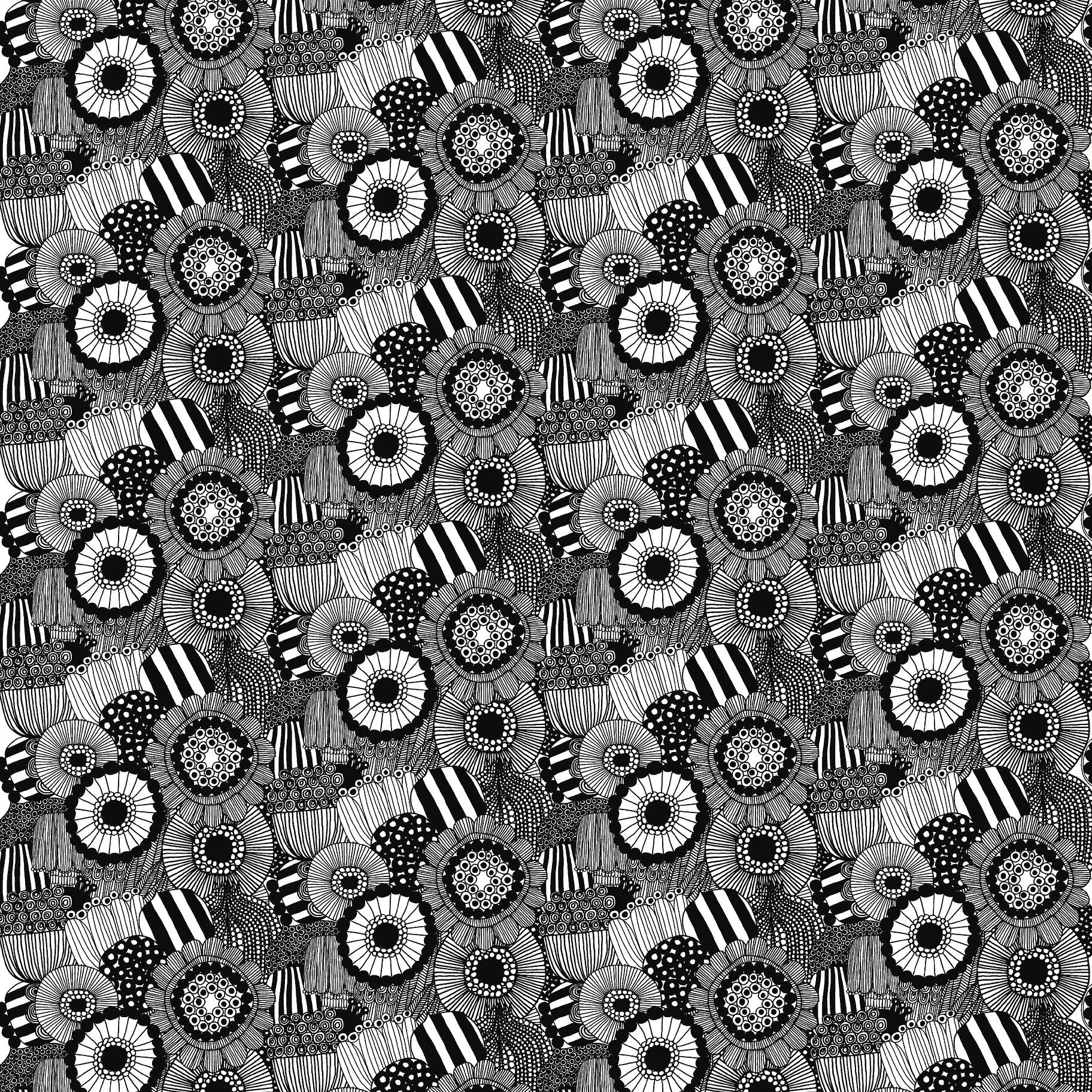 Pieni Siirtolapuutarha tyg, Vit-svart Marimekko