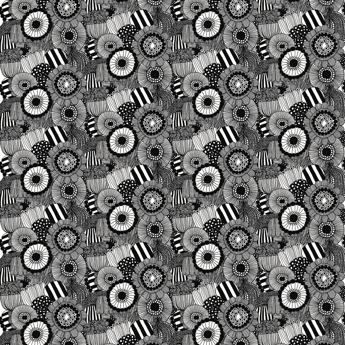 Marimekko Pieni Siirtolapuutarha tyg Vit-svart | Skandinavisk Design | Tyger & Metervaror | Svart