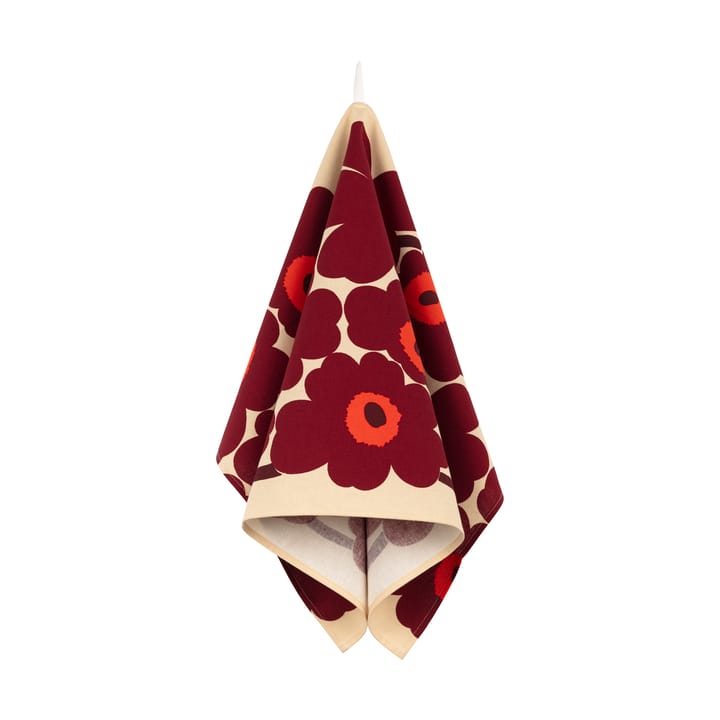 Pieni Unikko kökshandduk bomull-linne 43x70 cm - Vanilla-wine red-red - Marimekko