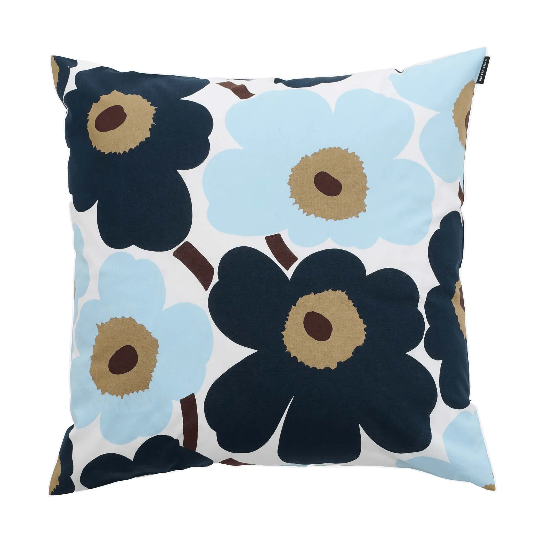 Pieni Unikko kuddfodral 50x50 cm, White-blueberry-cold blue-dark brown Marimekko