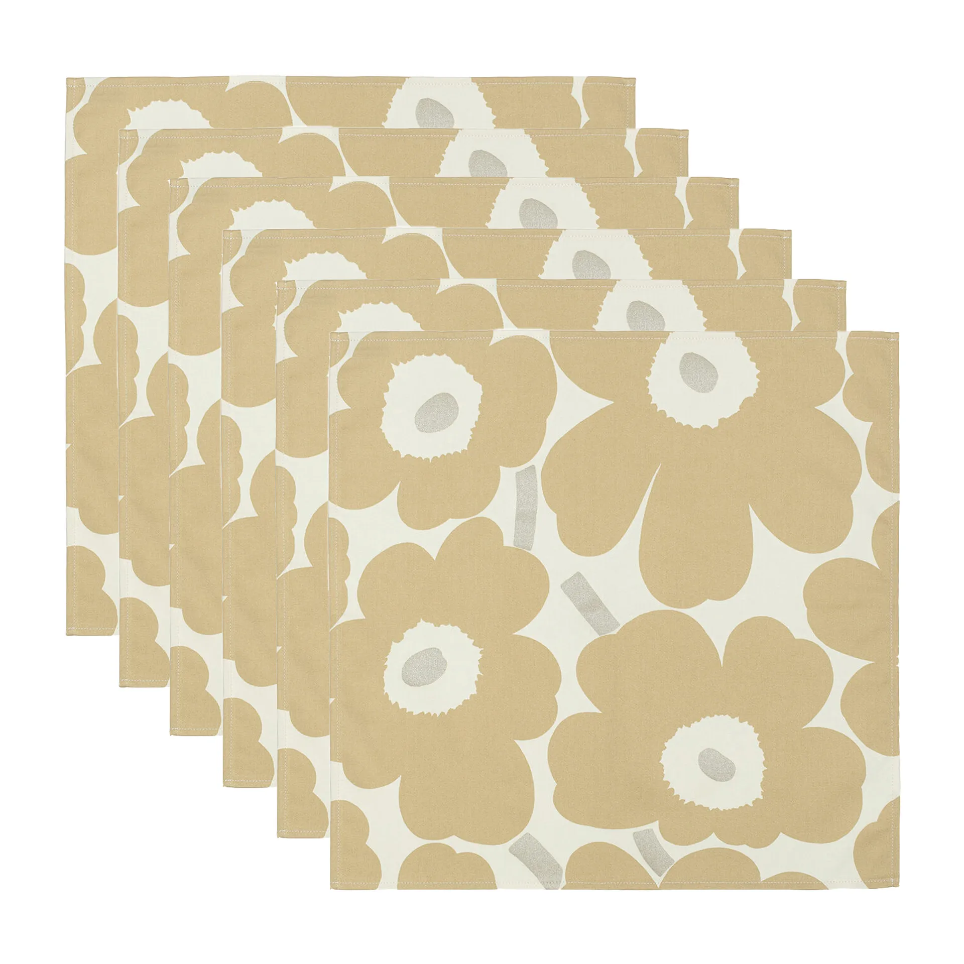 Pieni Unikko servett 43x43 cm 6-pack, Beige-silver-white Marimekko