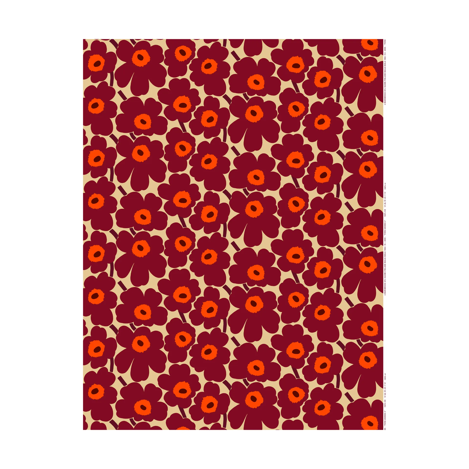 Pieni Unikko tyg bomull, Vanilla-wine red-red Marimekko