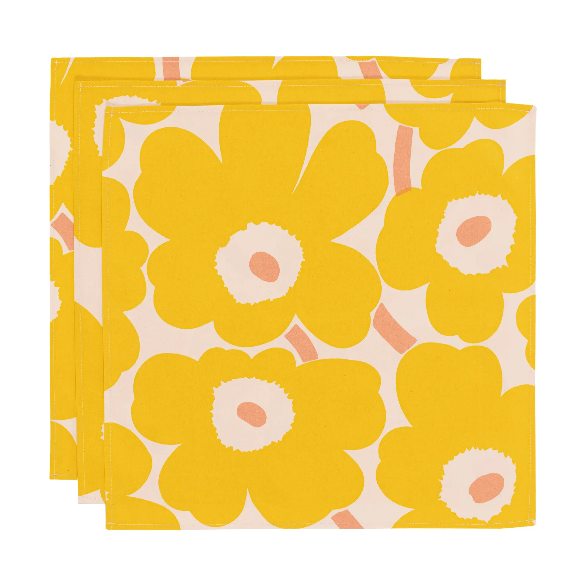 Pieni Unikko tygservett 43x43 cm 3-pack, Cotton-yellow-pink Marimekko
