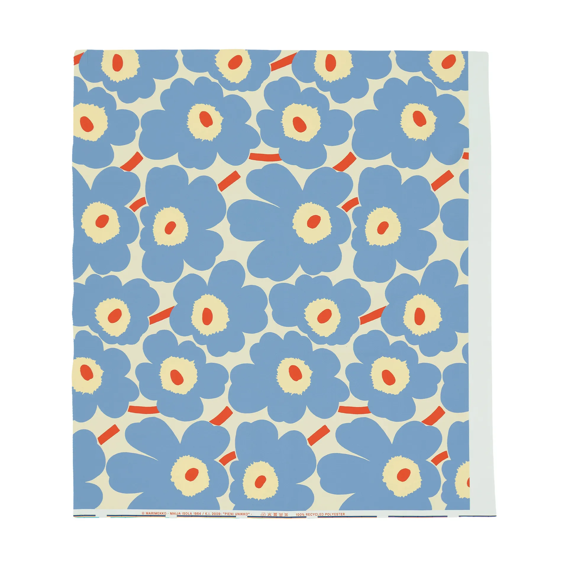 Pieni unikko utomhus tyg, Off white-light blue-melon-orange red Marimekko