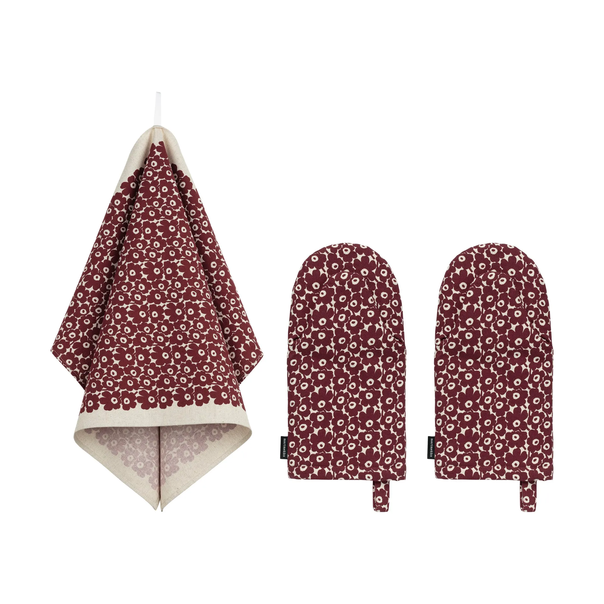Pikkuinen Unikko köksset 3 delar, Linen-burgundy Marimekko