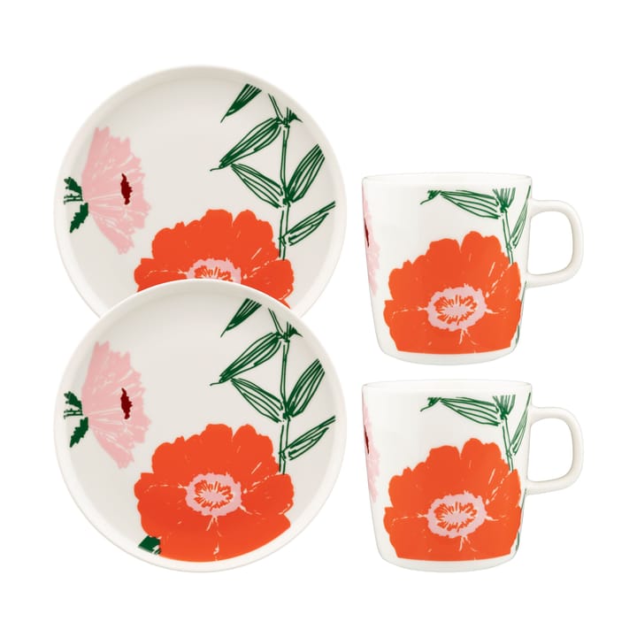Puutarhakutsut frukostset 4 delar - White-green-orange - Marimekko