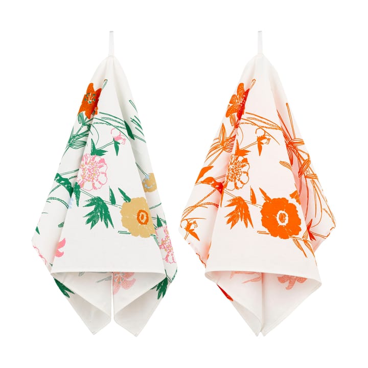 Puutarhakutsut kökshandduk 2 delar - White-green-orange-beige - Marimekko