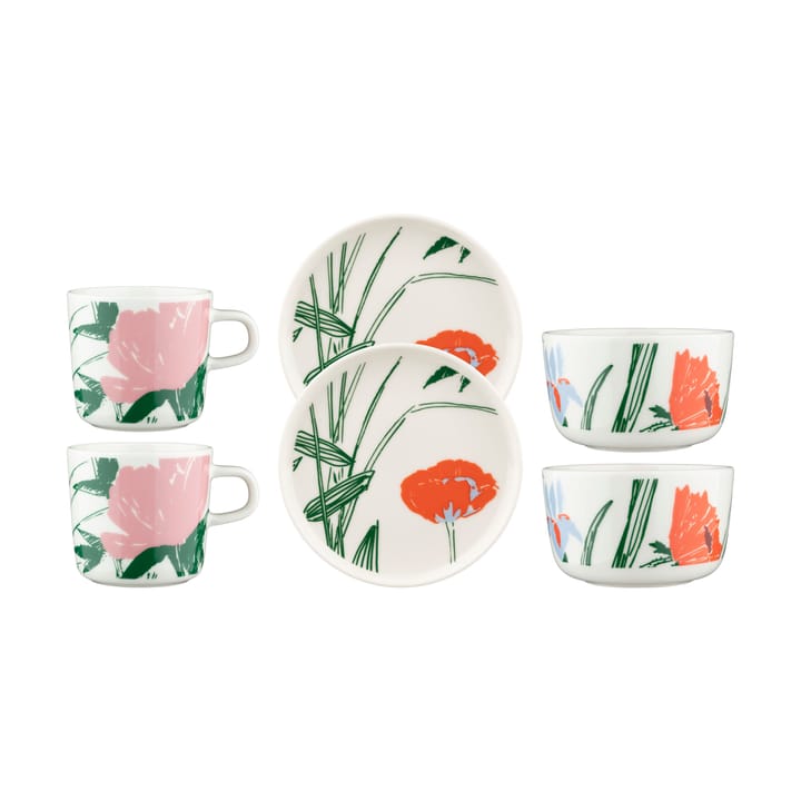 Puutarhakutsut servisset 6 delar - White-green-orange - Marimekko
