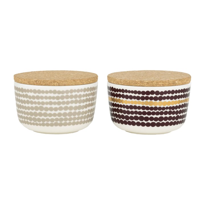 Räsymatto skålset med lock 25 cl, Vit-beige-mörkröd-guld Marimekko