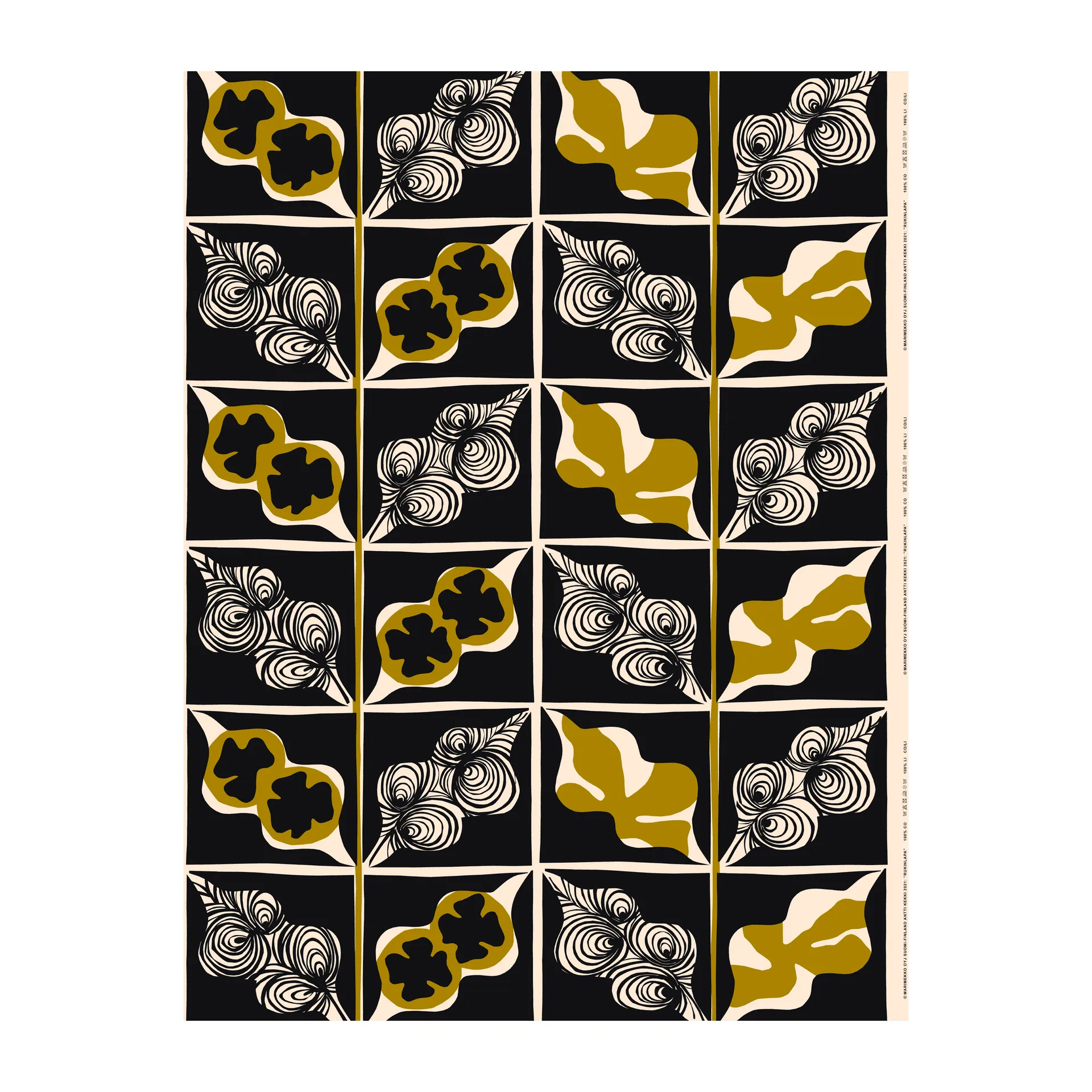 Rukinlapa oblekt bomullstyg, mörkblå-grön-vit Marimekko