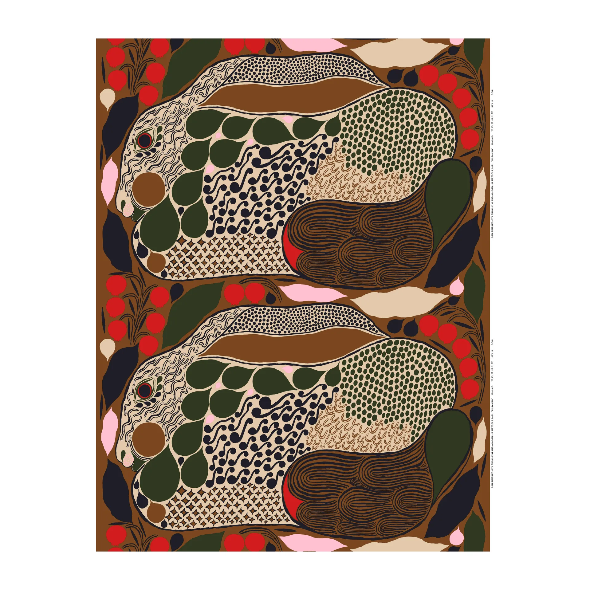Rusakko bomullstyg, brun-mörkblå-röd Marimekko