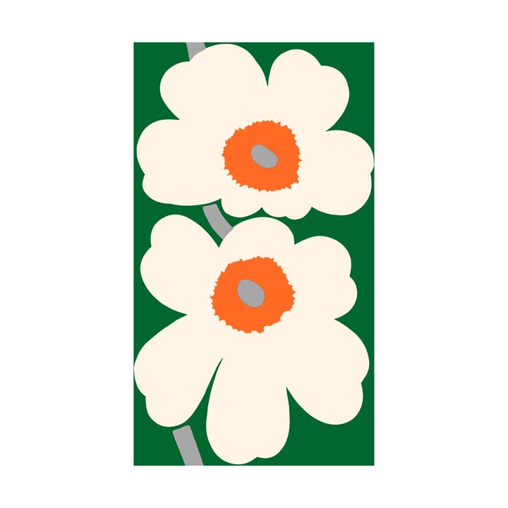 Unikko 60-årsjubileum tyg bomullssatin, Green-off white-orange Marimekko