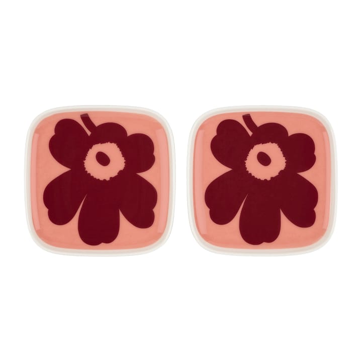 Unikko assiett 10x10 cm 2-pack - vit-rosa-röd - Marimekko