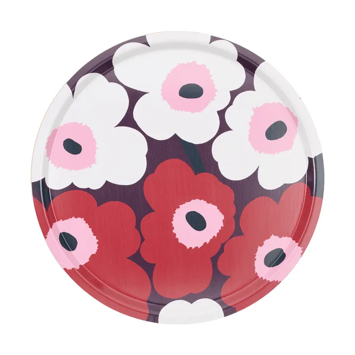 Unikko bricka - Plum-cranberry-off white-rose, Ø46 cm - Marimekko