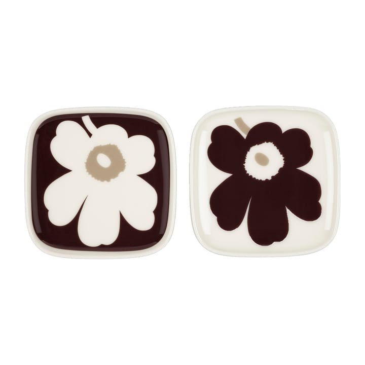 Unikko fat 10x10 cm 2-pack - Vinröd-vit-beige - Marimekko