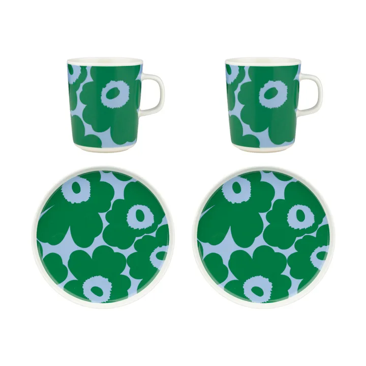 Unikko frukostset - White-green-light blue, 4 delar - Marimekko