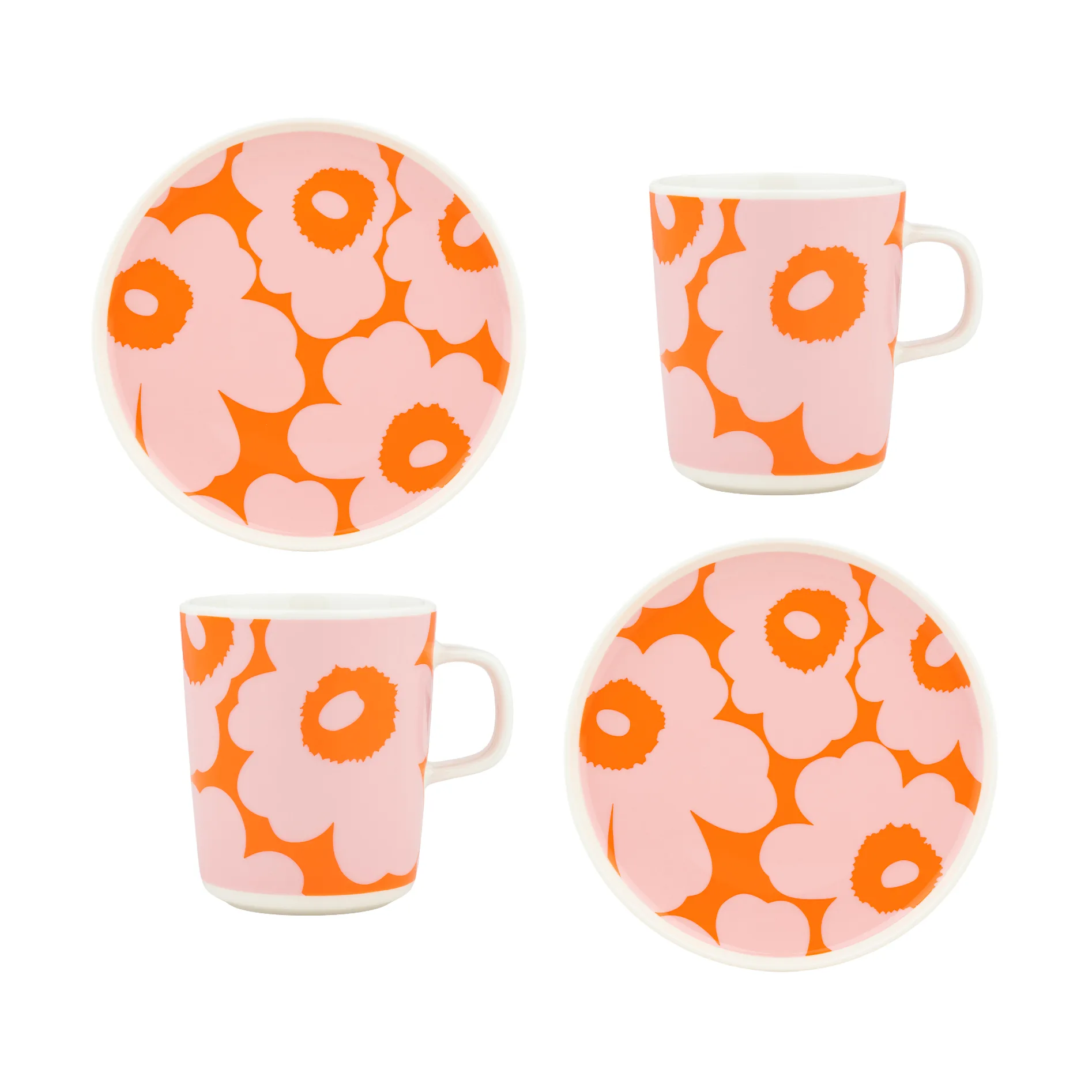 Unikko frukostset, White-pink-orange, 4 delar Marimekko