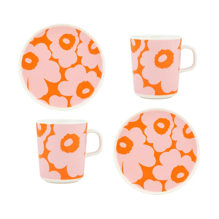 Unikko frukostset - White-pink-orange, 4 delar - Marimekko