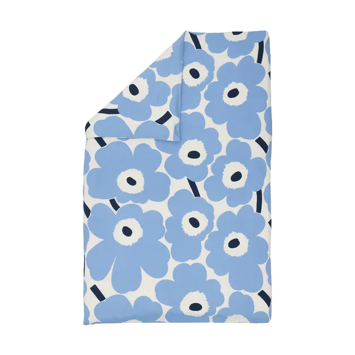 Unikko jersey påslakan - Off white, light blue, navy, 150x210 cm - Marimekko